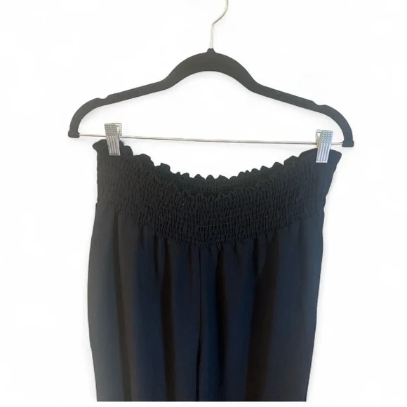 Three Bird Nest Dani Slit Wide Leg Pant Size Large Black Elastic Waistband Flowy - Picture 4 of 13